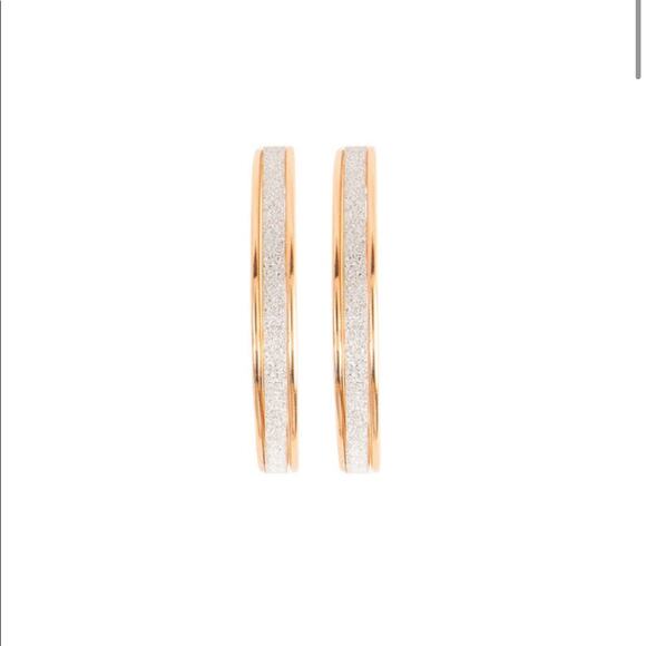 NEW NORDSTROM REVOLVE Gold Sparkle Glitter 50mm Hoop Double Earrings Jewelry - Picture 1 of 7